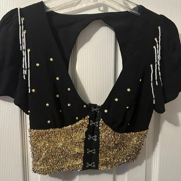 Tops - Forever 21 Corset Sequined Crop Halter Top Lots Of Bling Size Medium